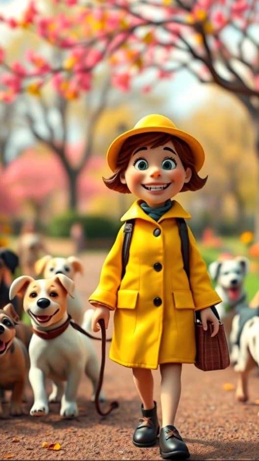Colorful Claymation Style Dog Walker