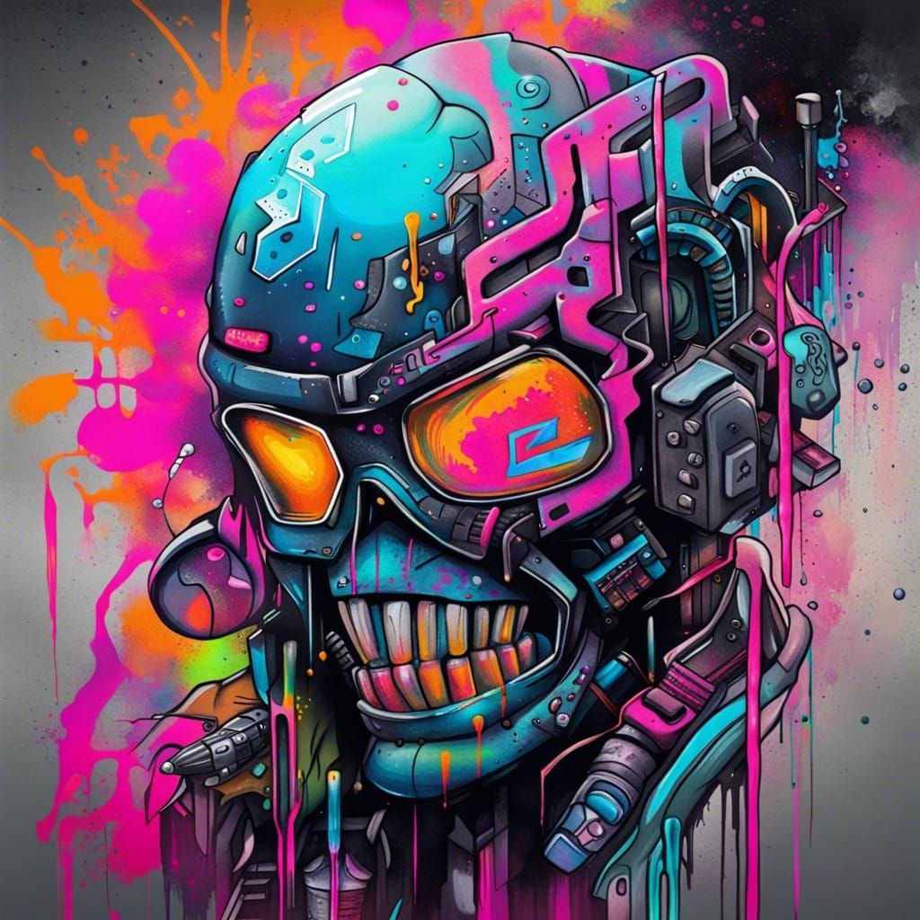Cyberpunk Tattoo Design in Graffiti Art Style