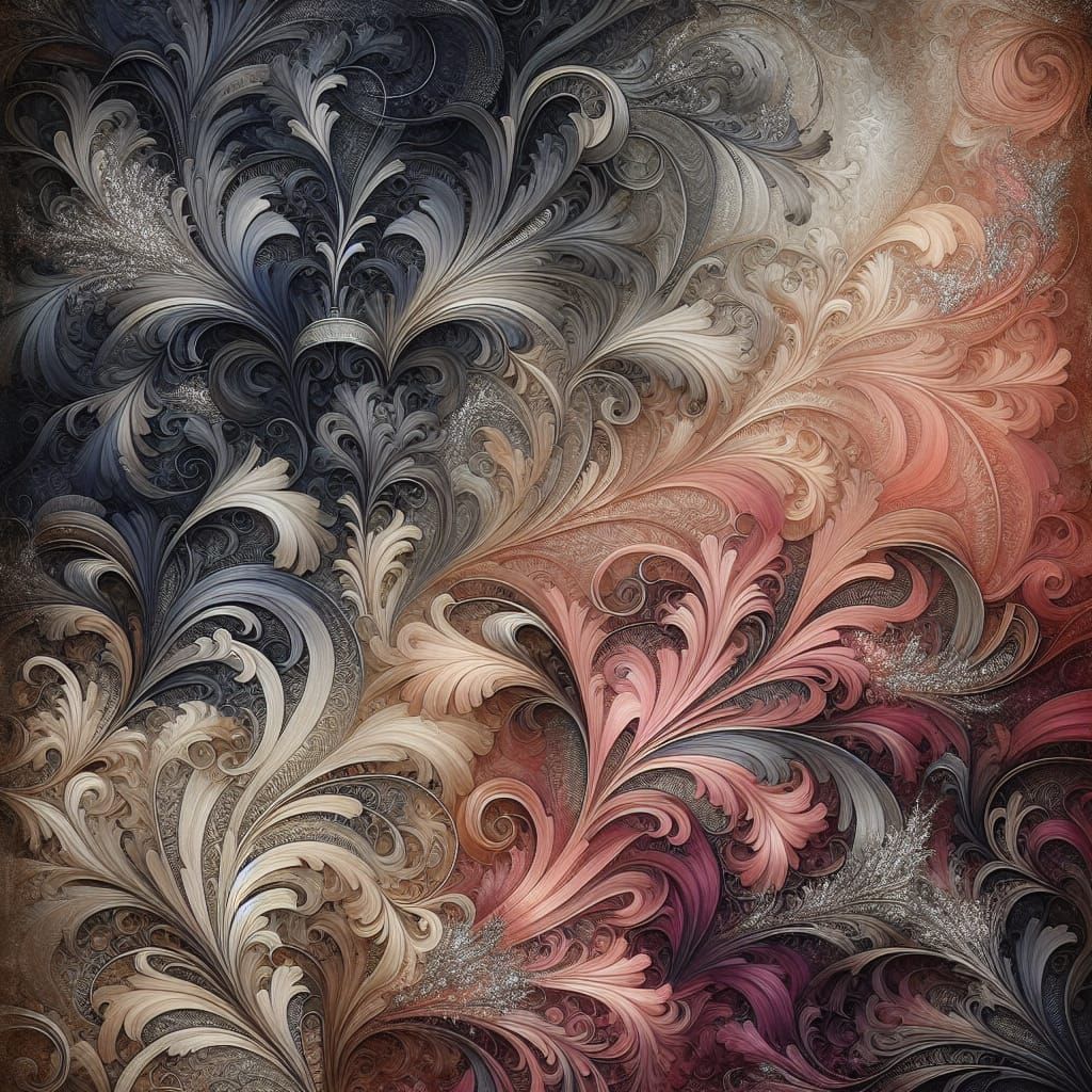 Intricate Filigree Digital Wallpaper with Silver Foil Accent...