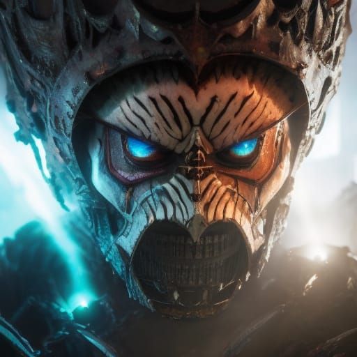 Obsidian-Faced Tiger Deity in Biopunk Style