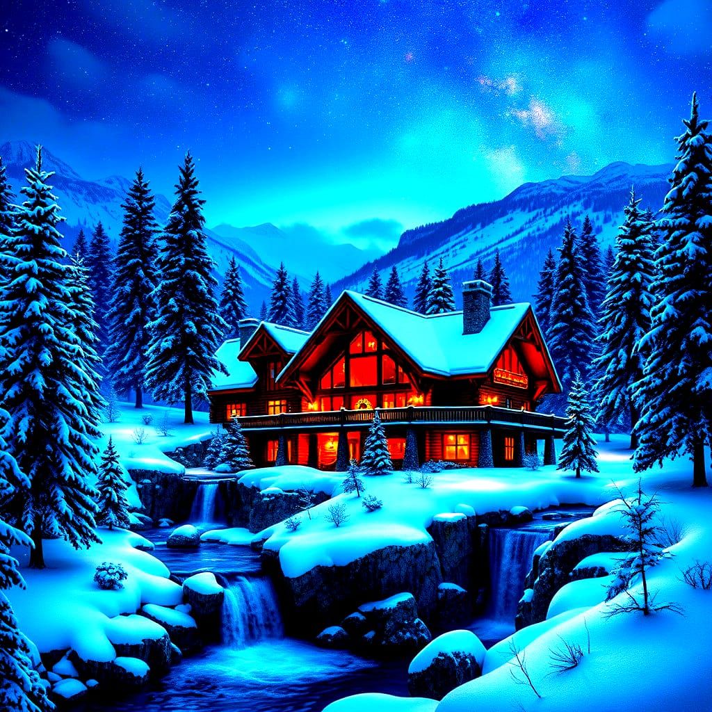 Majestic Christmas Lodge in Winter Wonderland