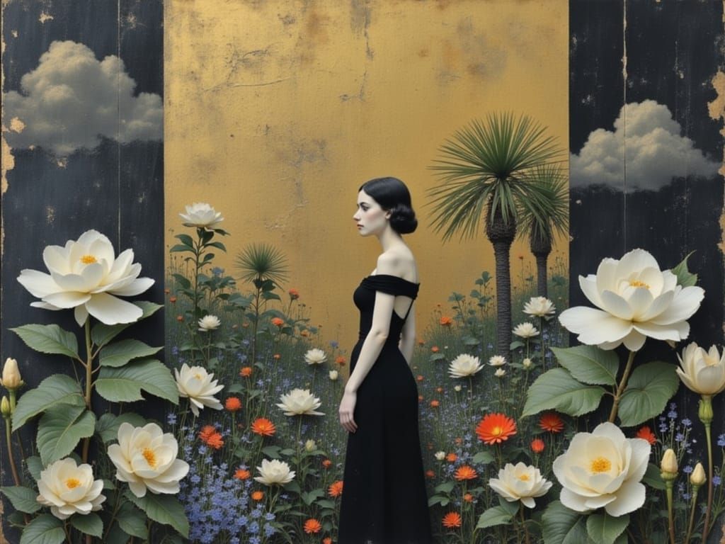 1940s Singer in Art Deco Garden Digital Painting