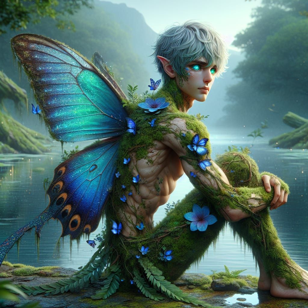 Anime Fairy with Blue Morpho Wings