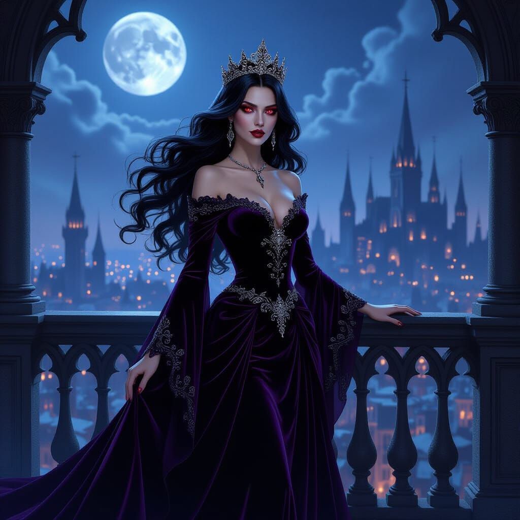 Vampire Queen in Gothic Moonlight, Dark Fantasy Art