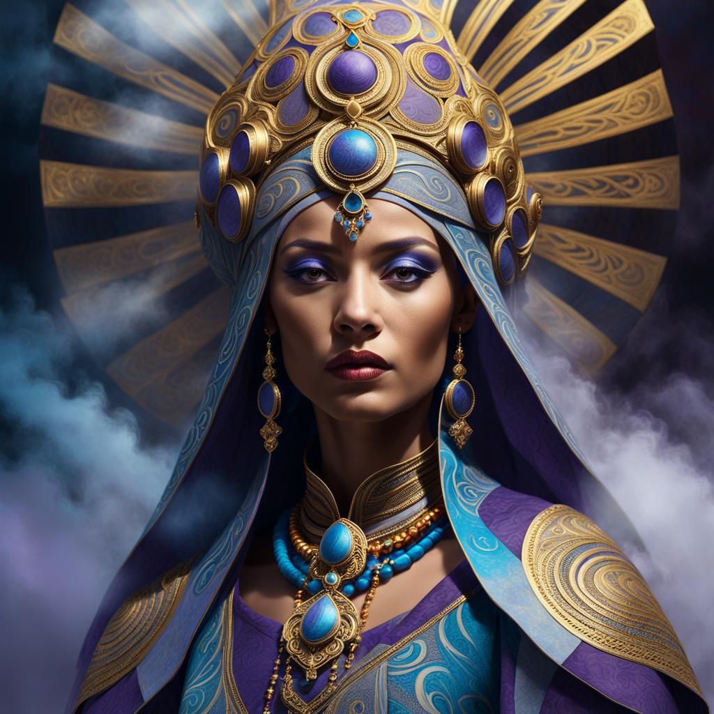 Mysterious Priestess in Mists: Cubist Concept Art