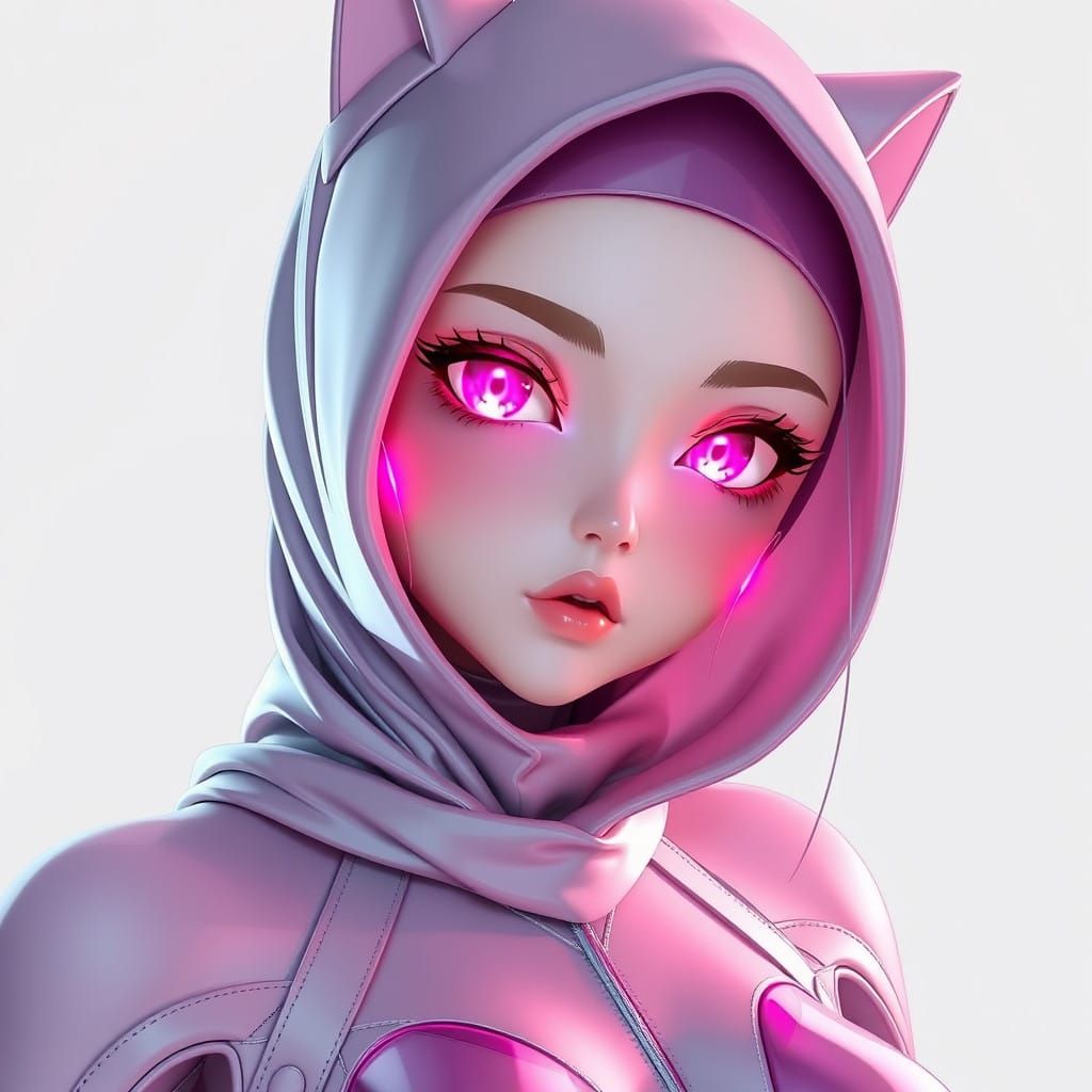 Glowing Anime Goddess in Vibrant Latex Catsuit