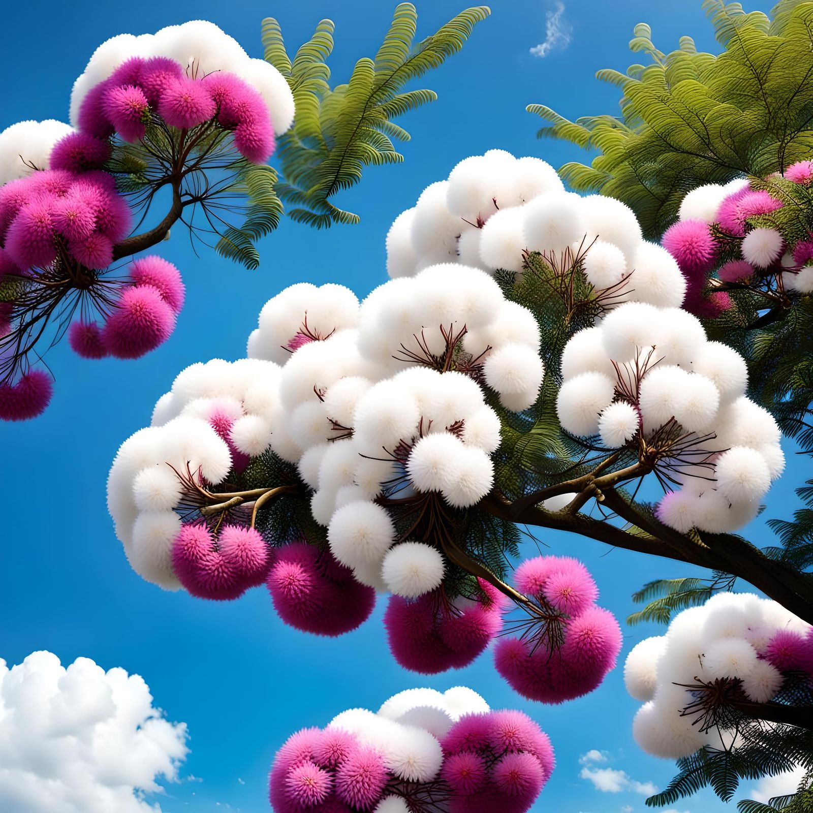 Profusion of Magenta Blooms on Mimosa Silk Tree