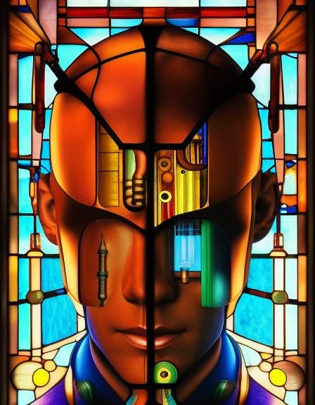 Cyberpunk Bauhaus Poster with Stained Glass