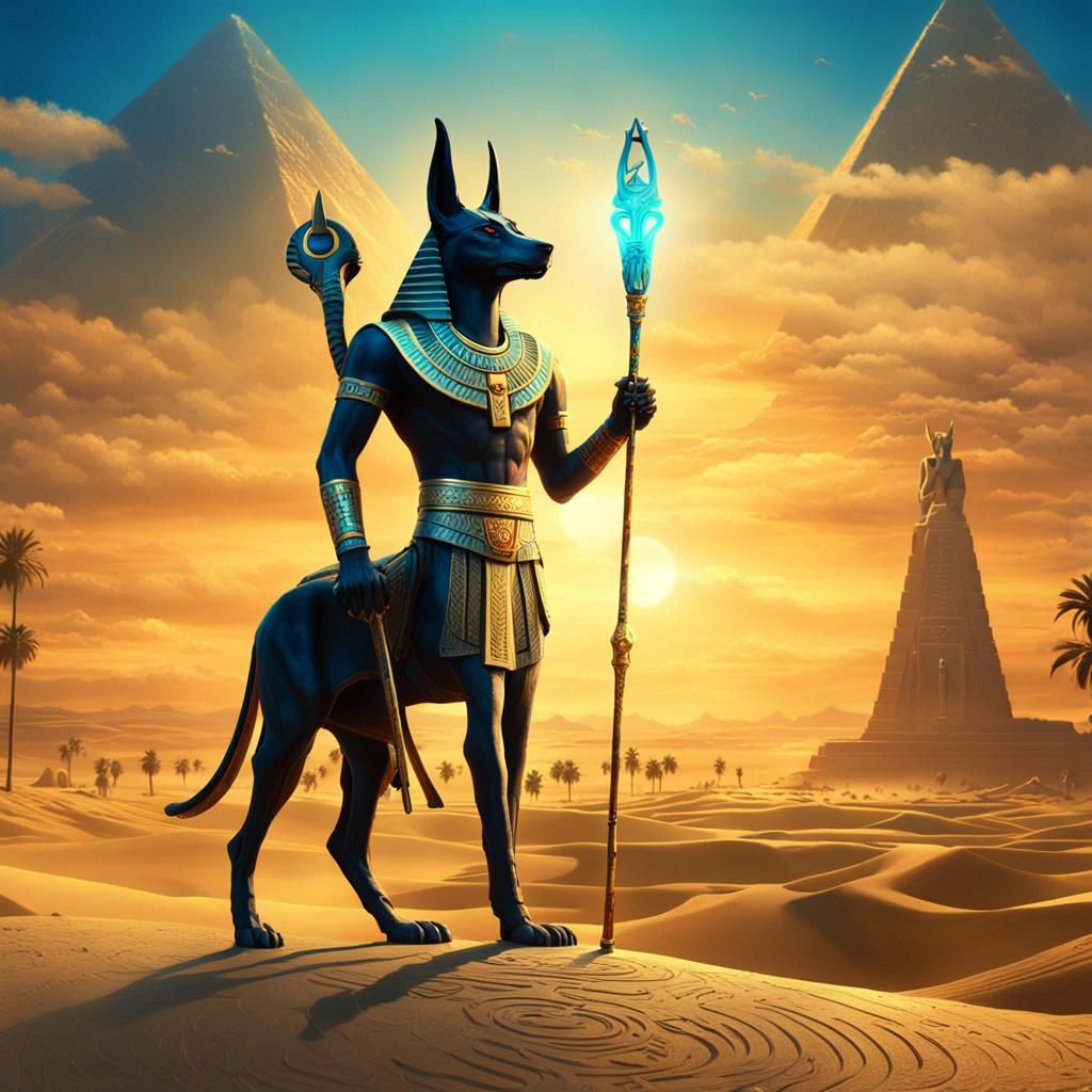 Majestic Anubis on Egyptian Road in Tiffany Style