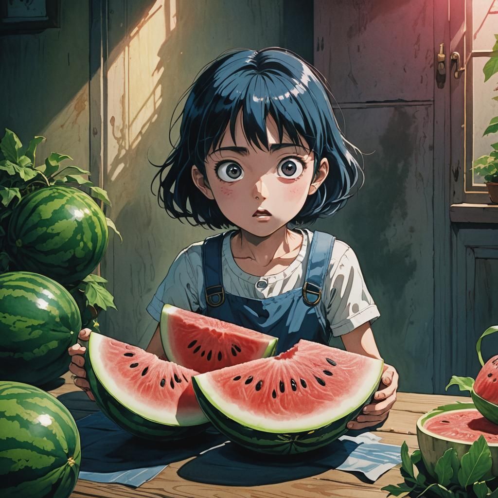 Frightened Watermelon in Anime Style, Child's Shadow