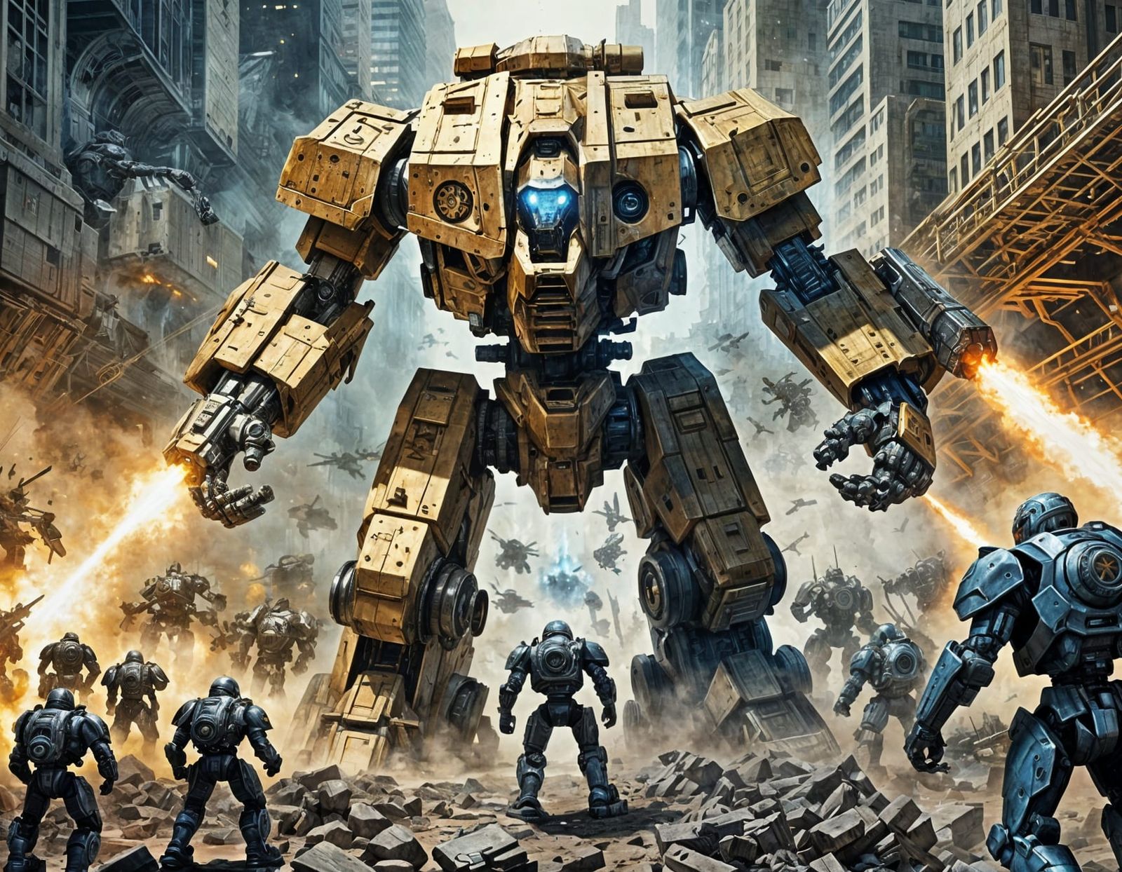 Giant Mech Warrior in Battle: Sci-Fi Concept Art