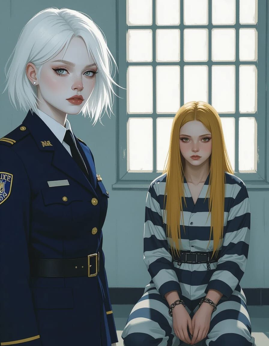 Albino Policewoman and Prisoner: Hyperreal Portrait