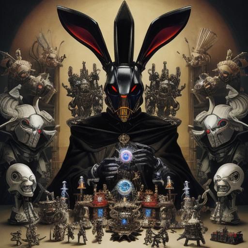 Dark Interstellar Rabbit Emperor: Futuristic Toy Art