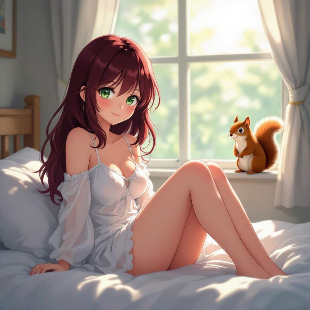 Anime Woman with Crimson Hair in Cel-Shaded Style