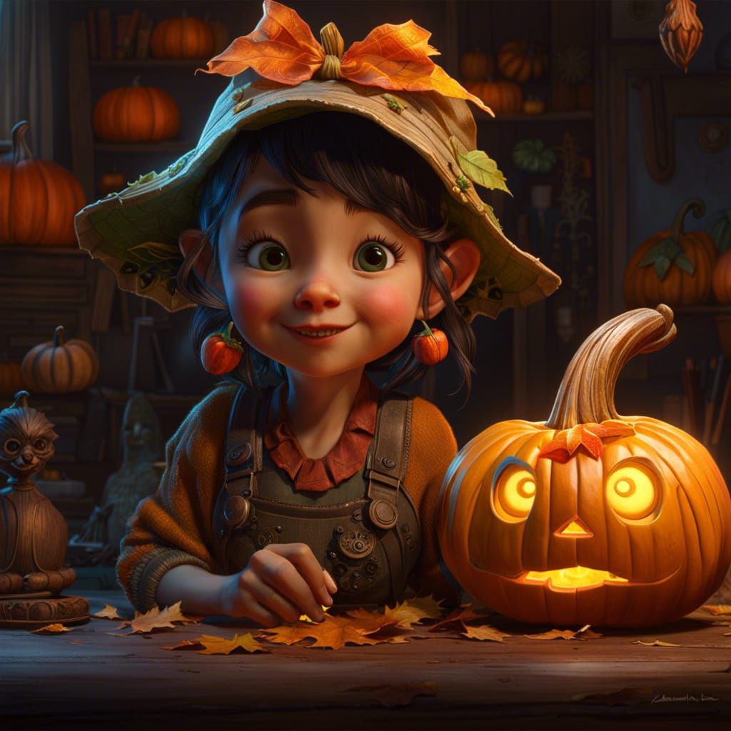 Intricately Detailed Carved Pumpkin in Digital Art Style