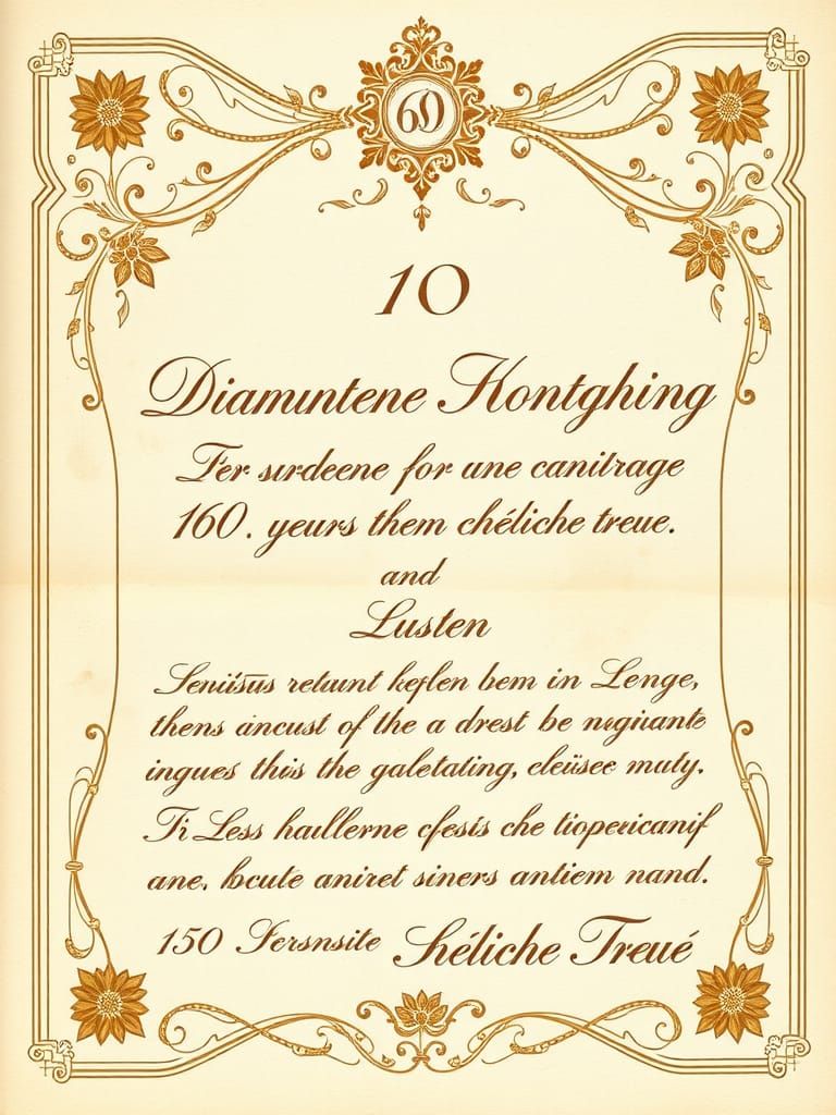 Diamond Wedding Certificate in Art Nouveau Style
