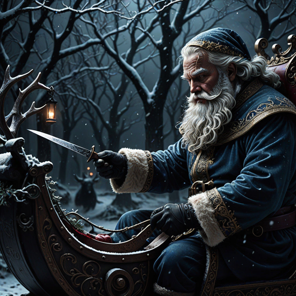 Surreal Santa in Moody, High-Contrast Digital Art