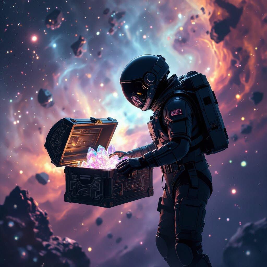 Astronaut Opens Chest in Space, Anime Style