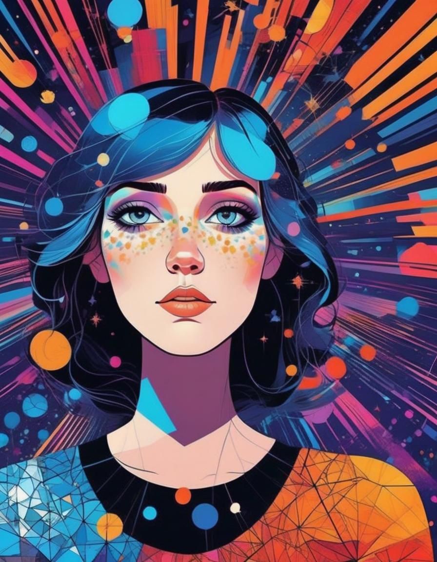 Girl with Kaleidoscope Eyes in Cel-Shaded Style