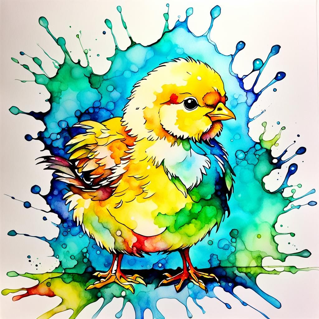 Vibrant Chick Alcohol Ink Art