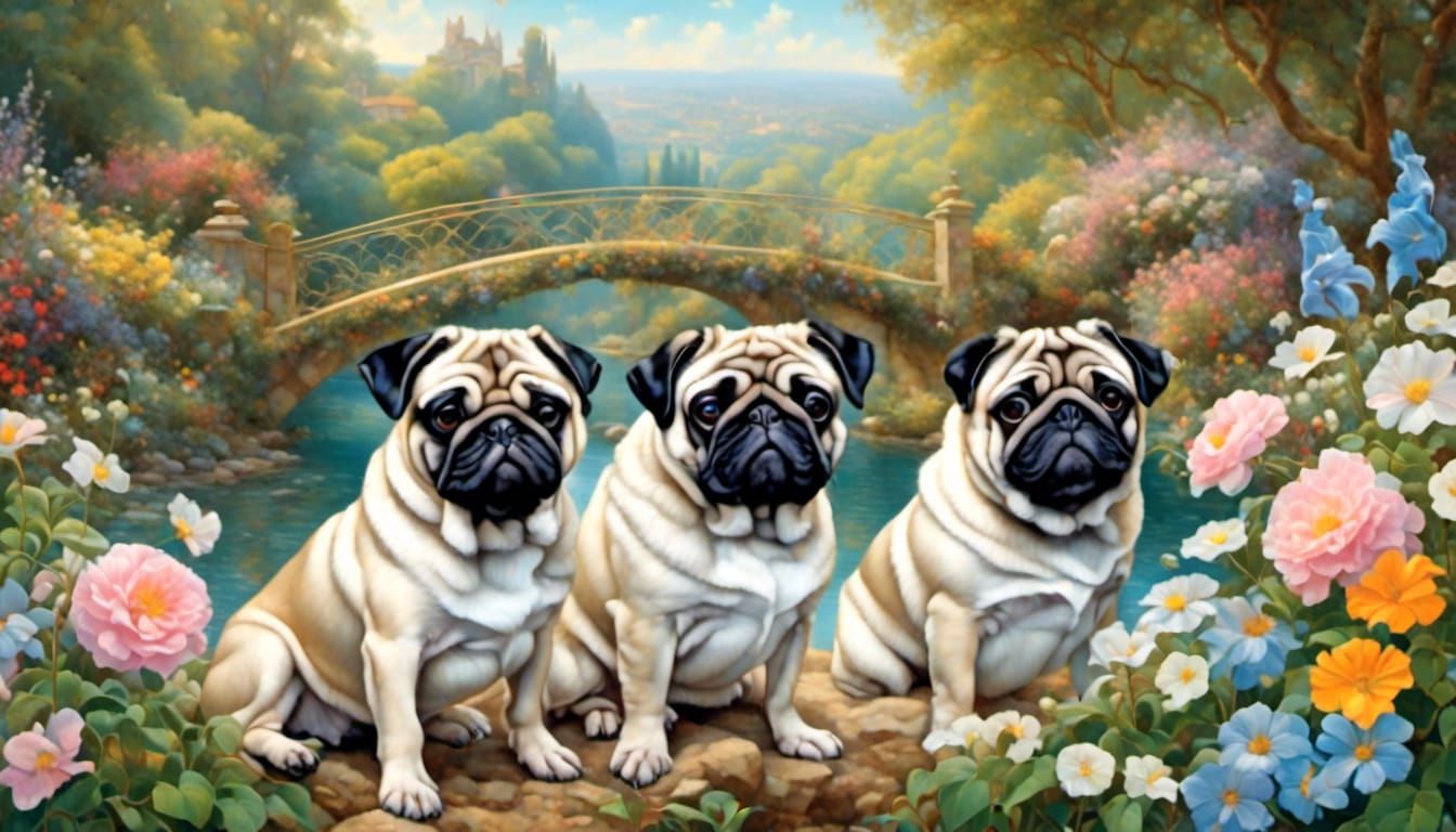 Pugs Explore a Midnight Garden Trail