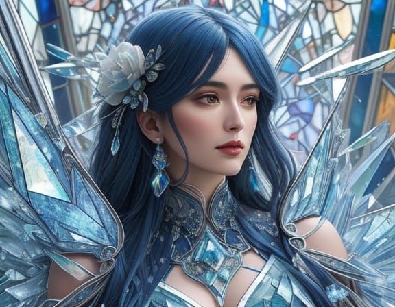 Surreal Glass and Kyanite Dress in Art Nouveau Style