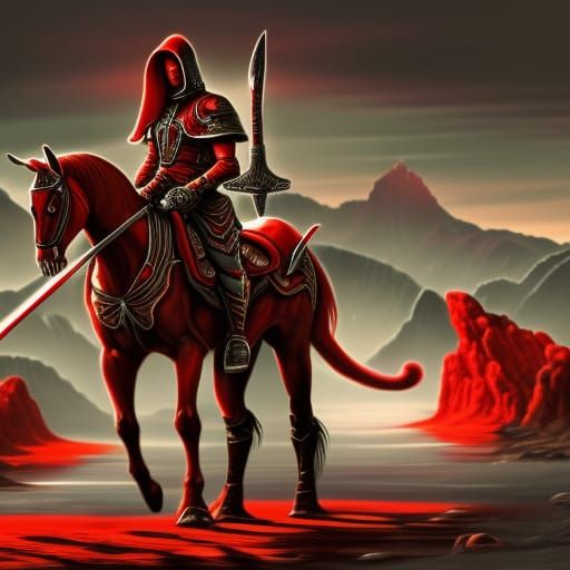 Red Horseman of War in Detailed Matte Painting