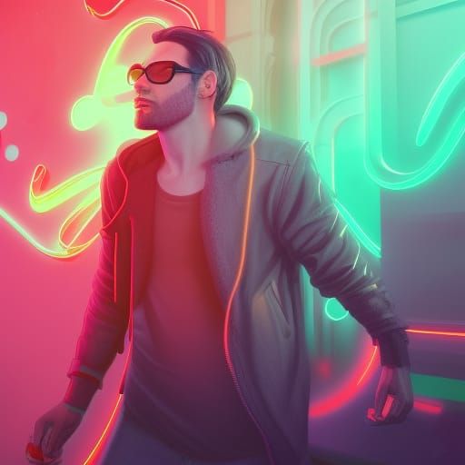 Sensual Neon Nightclub Dancer in Detailed Matte Painting