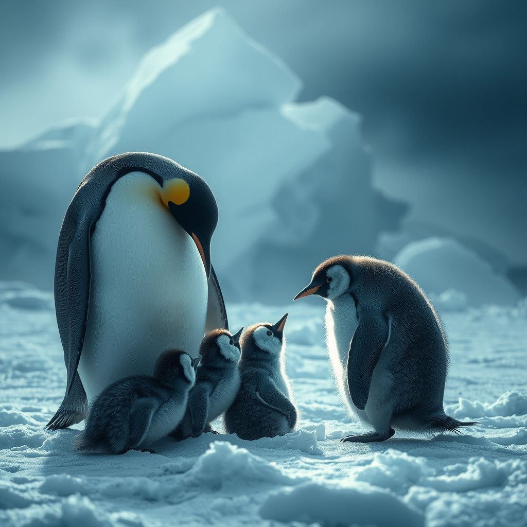 Penguin Feeding Young on Antarctic Shelf