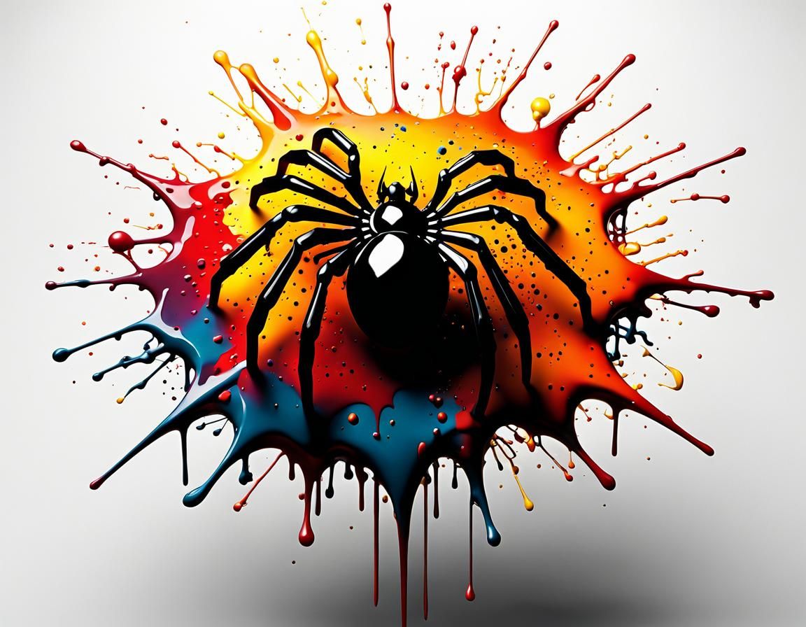Colorful Spiderweb Ink Splash Art in Pop Art Style