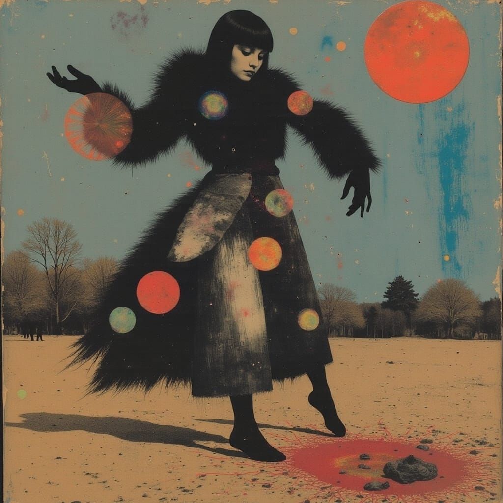 Vibrant Mondrian-Inspired Circus Scene with Dancing Bear