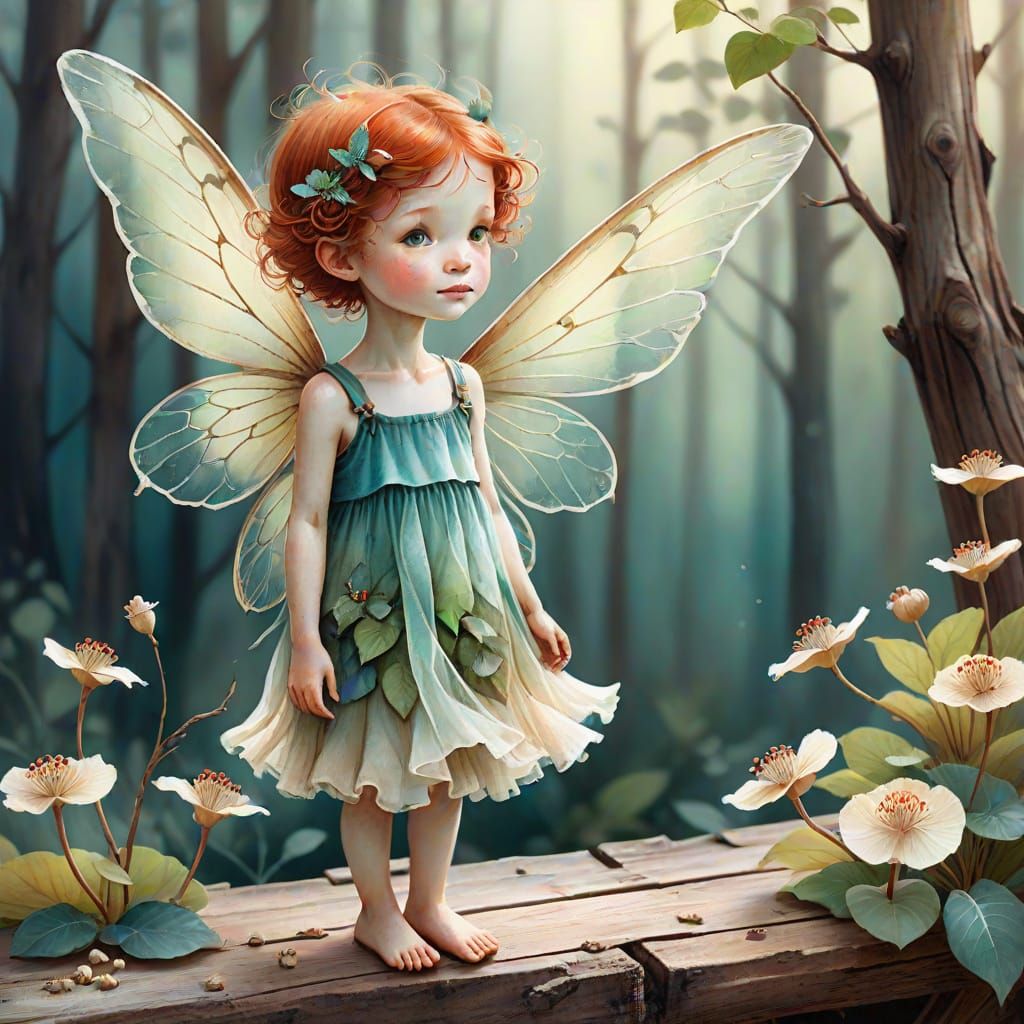 Whimsical Pixie with Delicate Wings in Watercolor Style