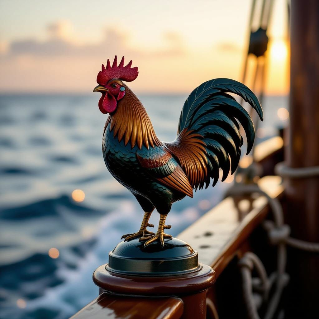 Bronze Rooster Figurehead in Soft Natural Light