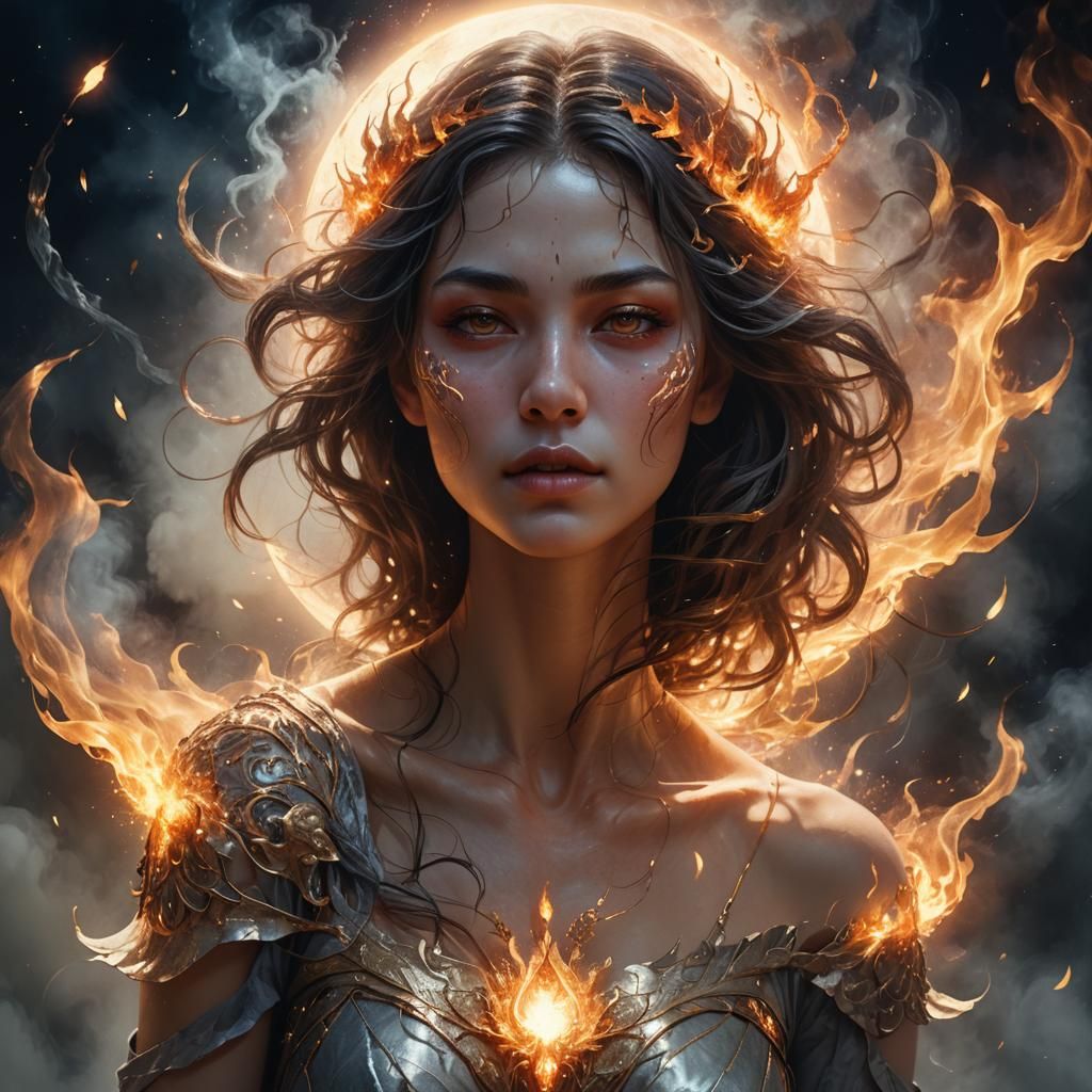 Ethereal Woman Emerges from Moon, Fantasy Art