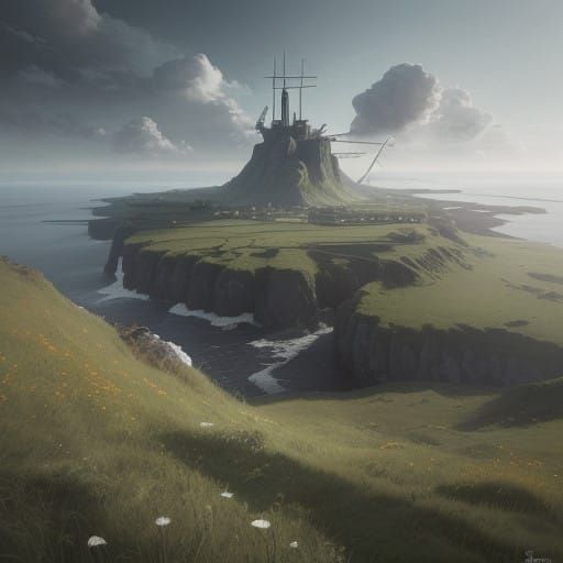 Young Woman Stands Firm on Stormy Meadow in Cinematic Scene