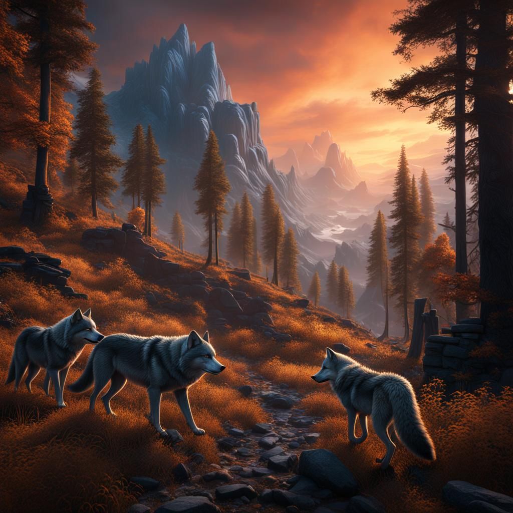 Fantastical Wolves in Detailed Matte Painting