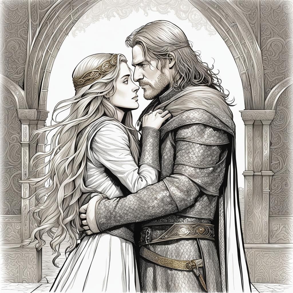Faramir and Eowyn: Pen and Ink Illustration