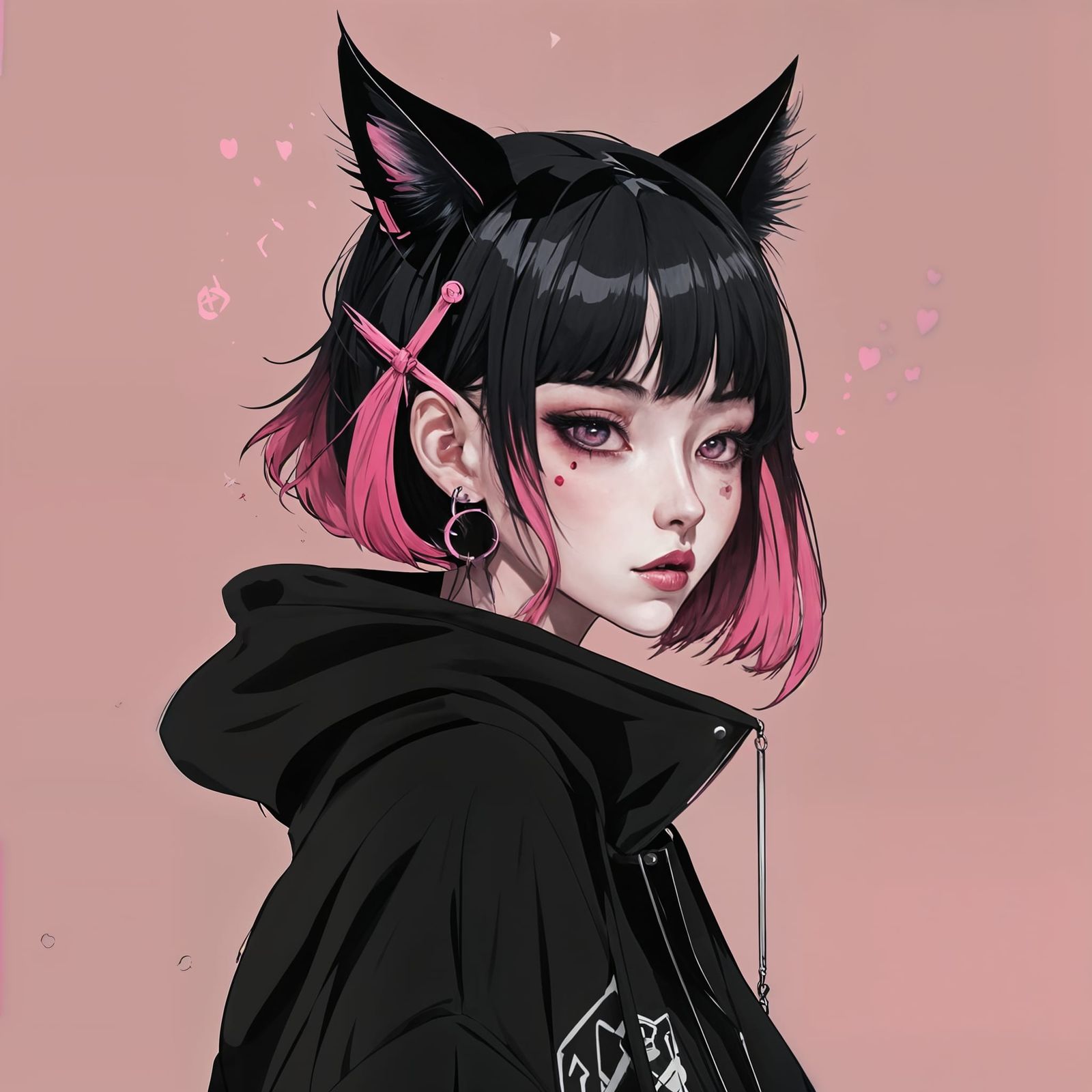 Playful Manga Catgirl in Gothic Style