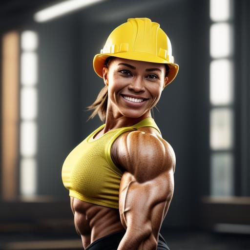 Muscular Woman Bodybuilder Flexing in Digital Art