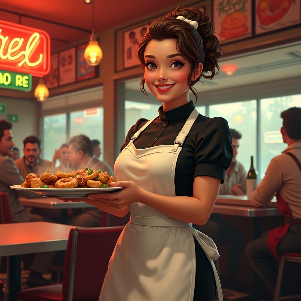 Nostalgic Diner Waitress in Rockwell Style