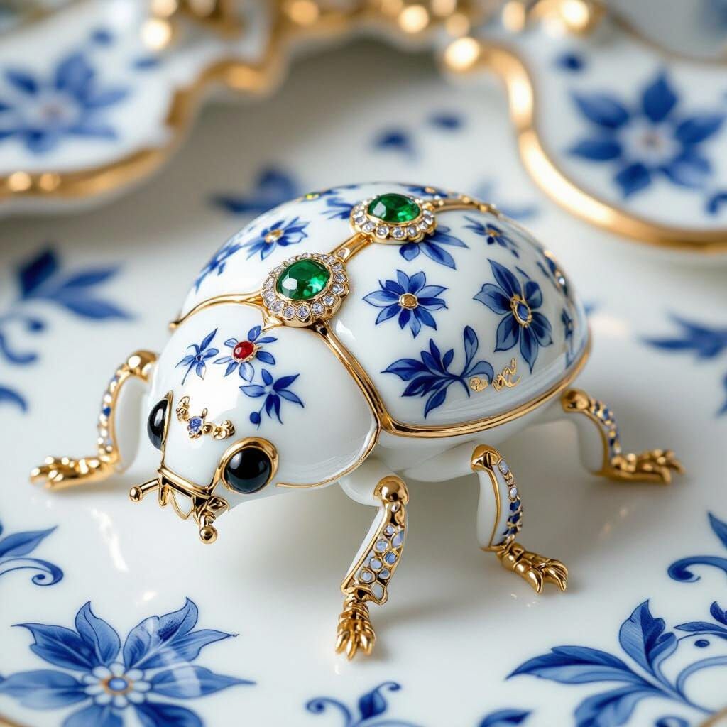 Ornate Ceramic Beetle Sculpture in Baroque Style
