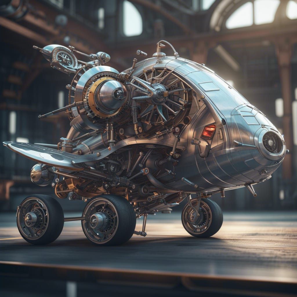 Futuristic Tricycle Car with Sail and Wings