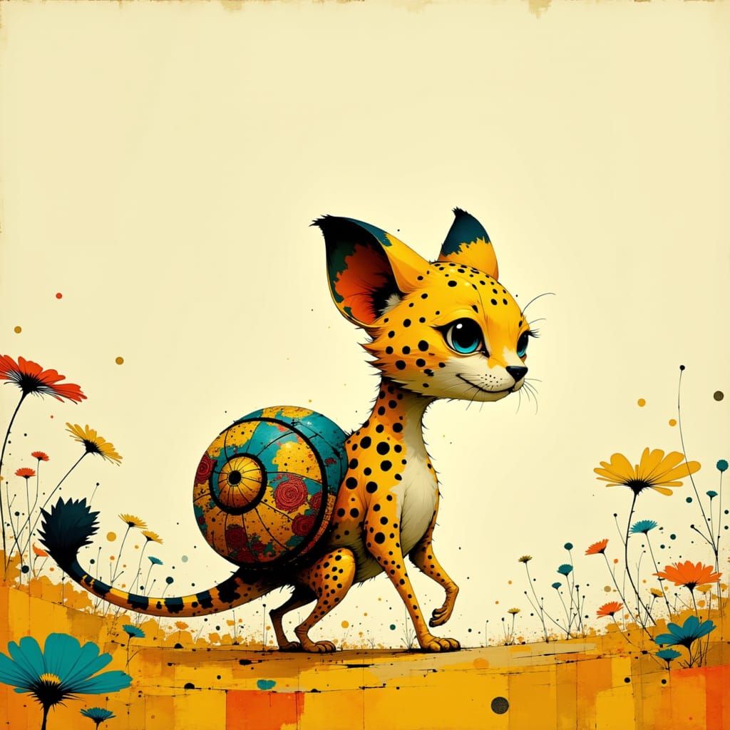 Cheetah-Snail Hybrid Strolls Through Sun-Dappled Meadow