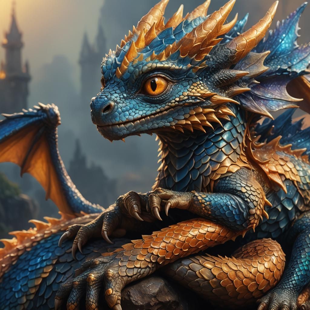 Baby Dragon on Finger: Detailed Fantasy Concept Art