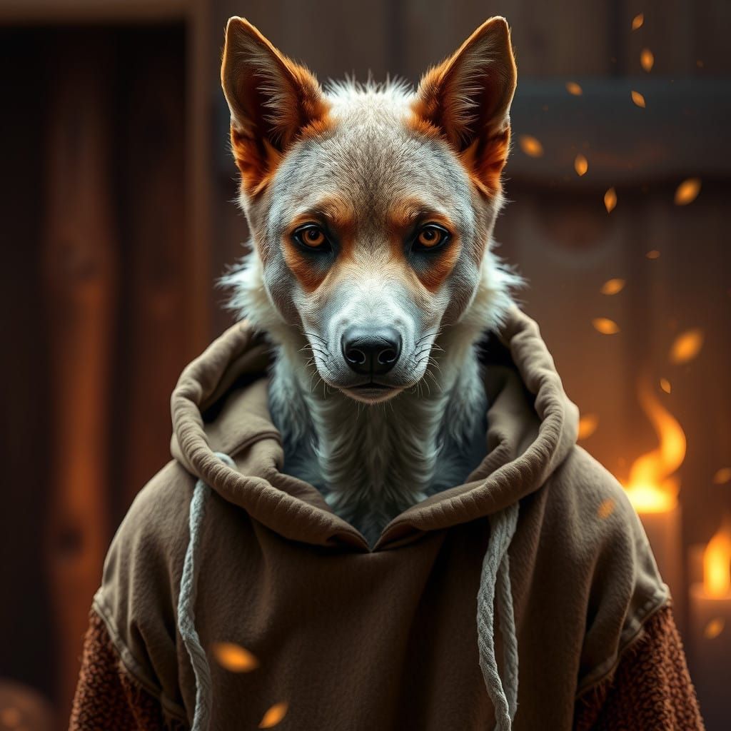 Human Canine Hybrid in Mystical, Wintery Setting