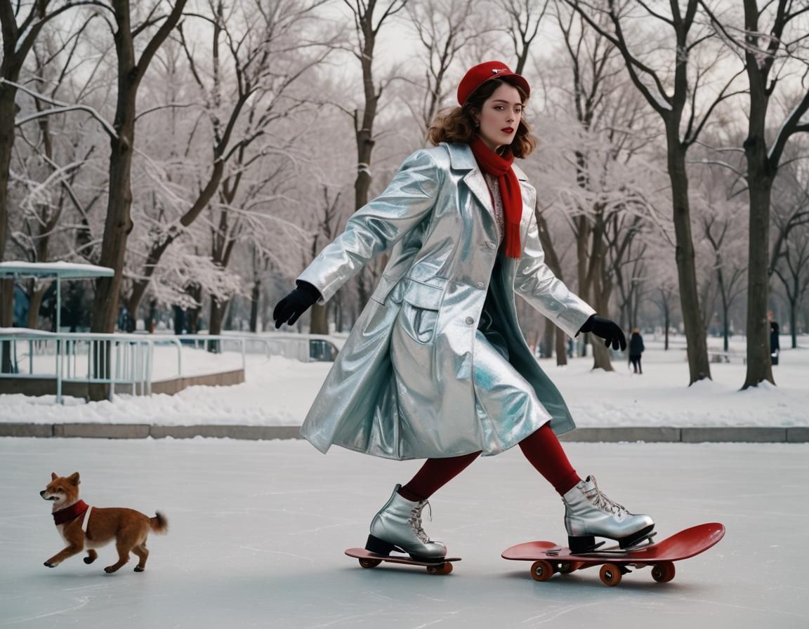 Vaporwave Woman Skating in Dreamcore Style