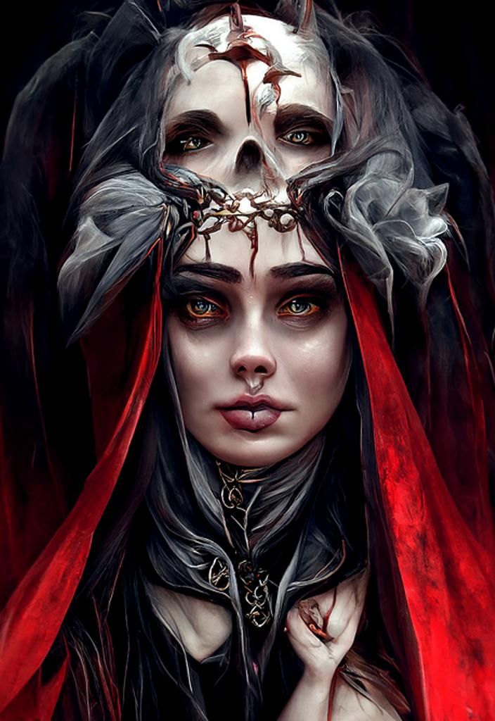 Gothic Priestess Digital Painting in Watercolor Style