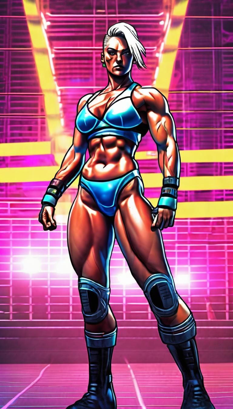Cybernetic Wrestler in Galactic Arena: 90's Game Art