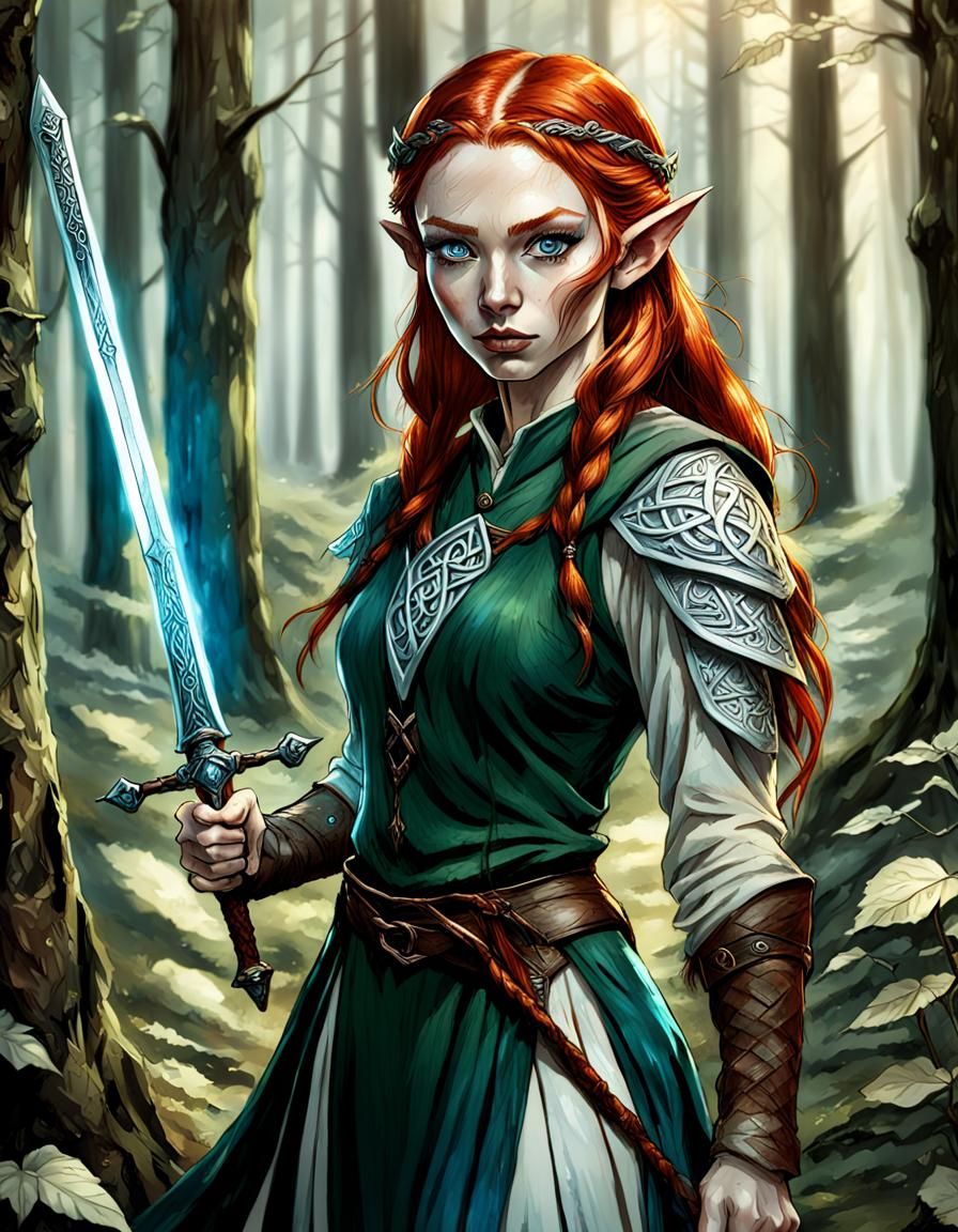 Redhead Elf with Celtic Sword: Kim Jung Gi Sketch
