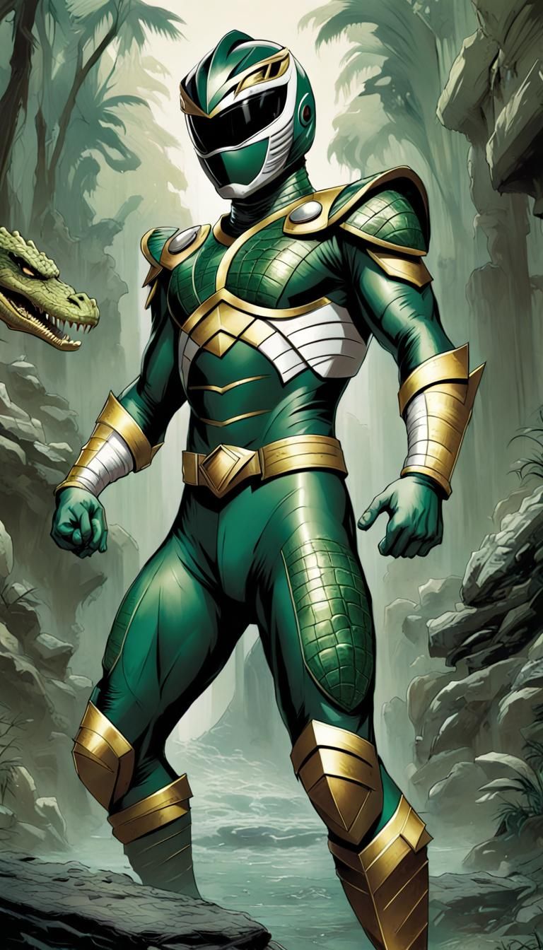 Armored Crocodile Power Ranger in Comic Book Style